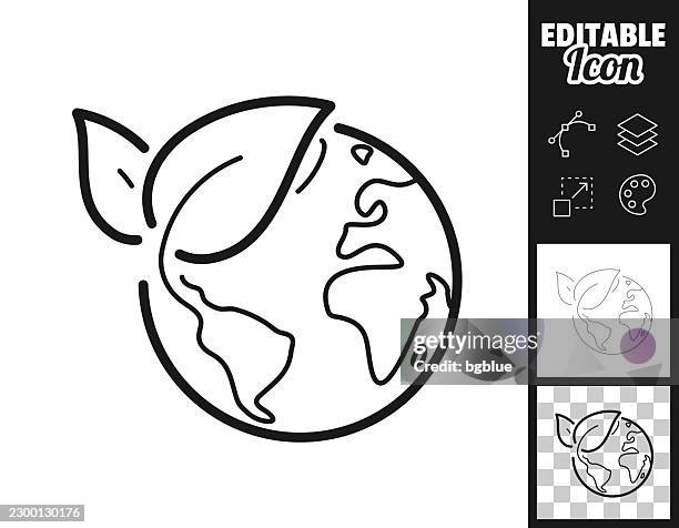earth globe with leaves. icon for design. easily editable - stewardship stock illustrations