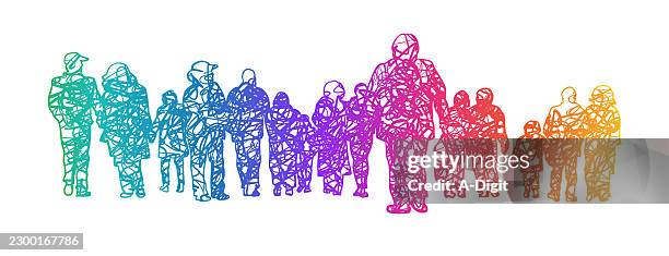all in crowd rainbow - different ages stock illustrations