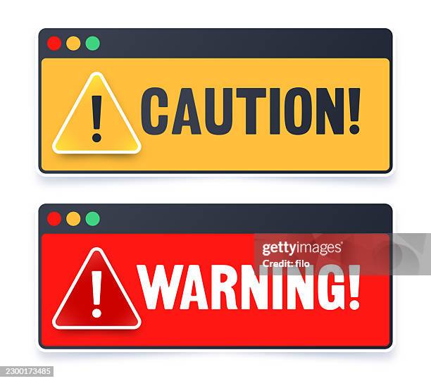 caution warning computer dialog boxes - web browser window stock illustrations