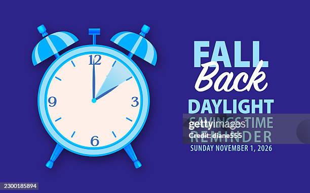 fall back clock - daylight savings time ends nov 1, 2026 - daylight saving time fall stock illustrations