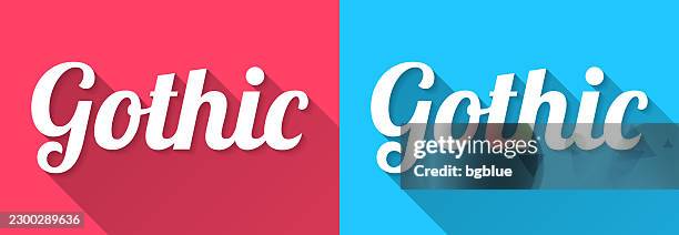 gothic - flat design with long shadow on blue and red background - gothic font stock illustrations