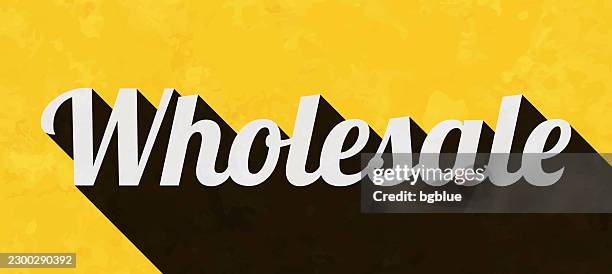 wholesale - text with long shadow on textured yellow background - warehouse background stock illustrations