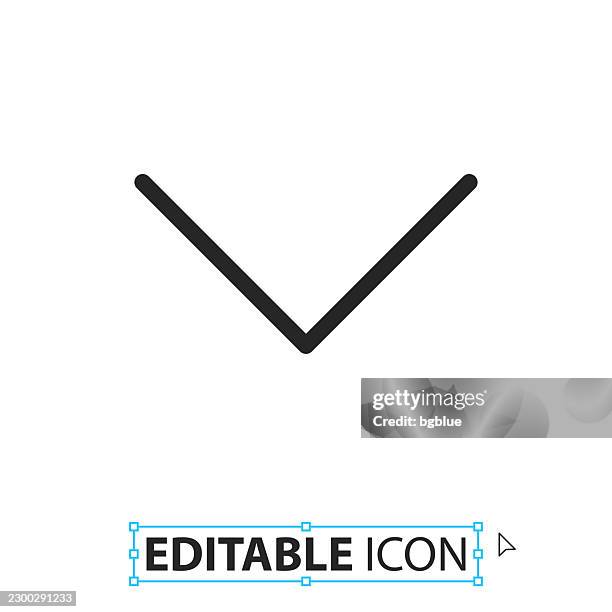 chevron down - line editable icon on white background - pointing down white background stock illustrations