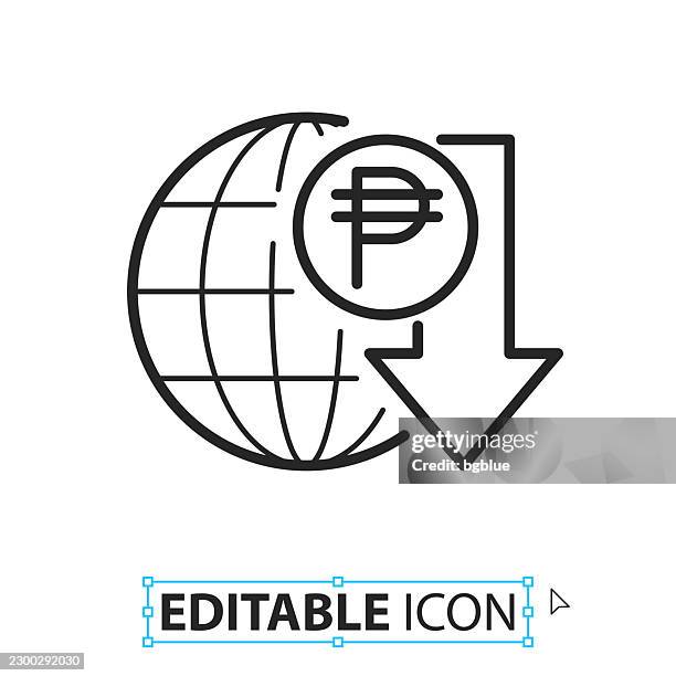 peso rate decrease - line editable icon on white background - earth planet stock illustrations