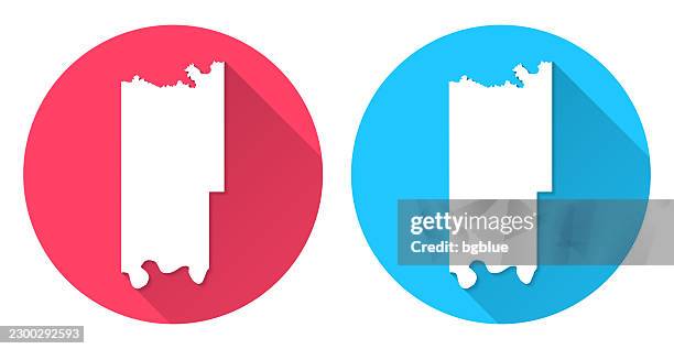 seminole county, oklahoma map. round icon with long shadow on red or blue background - tribal border stock illustrations