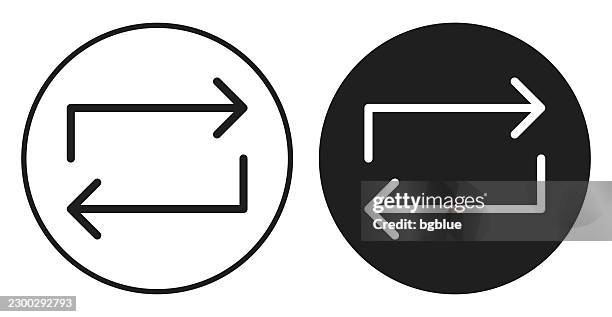 repeat. round icon - black and white circle button - replay button stock illustrations