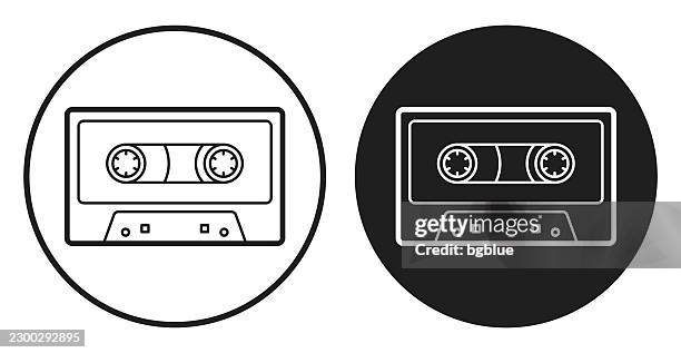 cassette tape. round icon - black and white circle button - magnet icon editable stock illustrations