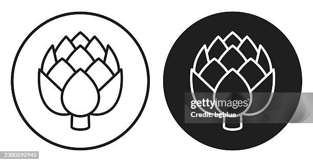 artichoke. round icon - black and white circle button - artichoke simple stock illustrations