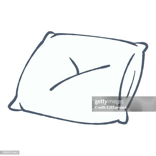 hand drawn white pillow doodle illustration. soft bedroom pillow sketch icon. cushion illustration in ink outline. cozy pillow vector drawing, bedding and home decor element - white couch stock illustrations