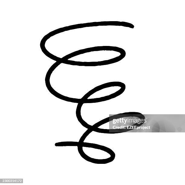 black hand drawn spiral loop line, continuous scribble doodle - irregular stock illustrations