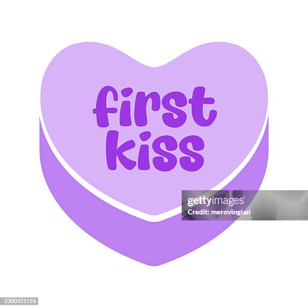 first kiss heart shaped candy design - first kiss stock illustrations