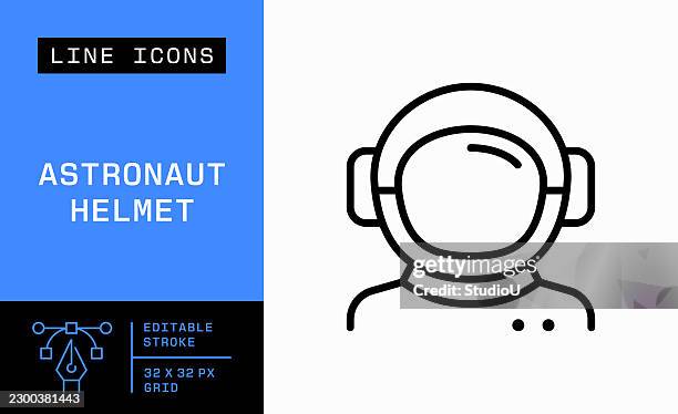 astronaut helmet editable stroke vector icon - observatory stock illustrations