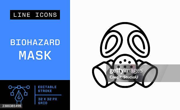 biohazard mask editable stroke vector icon - white suit stock illustrations