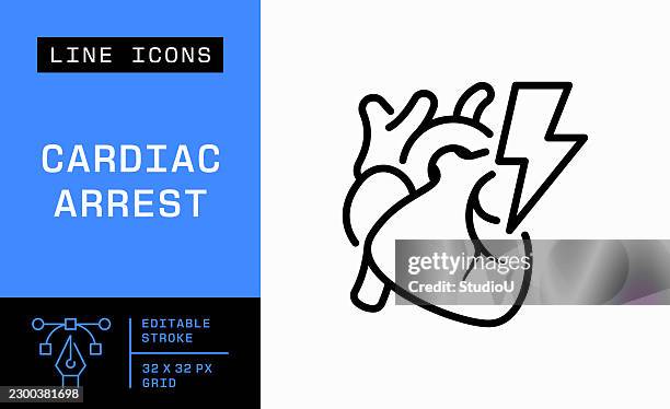 cardiac arrest heart attack editable stroke vector icon - pacemaker stock illustrations