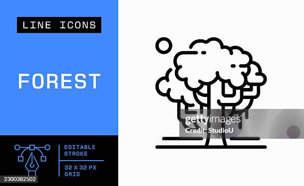 forest editable stroke vector icon - rainforest deforestation stock illustrations