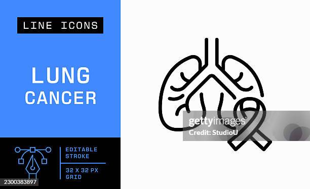 lung cancer editable stroke vector icon - tb stock illustrations