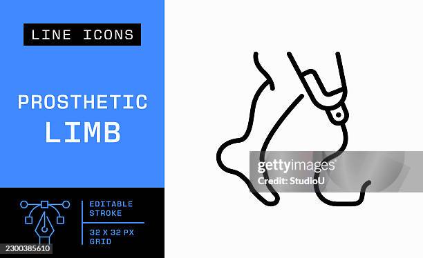 prosthetic limb editable stroke vector icon - amputee sport stock illustrations