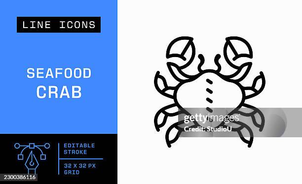 seafood crab editable stroke vector icon - squid stock illustrations