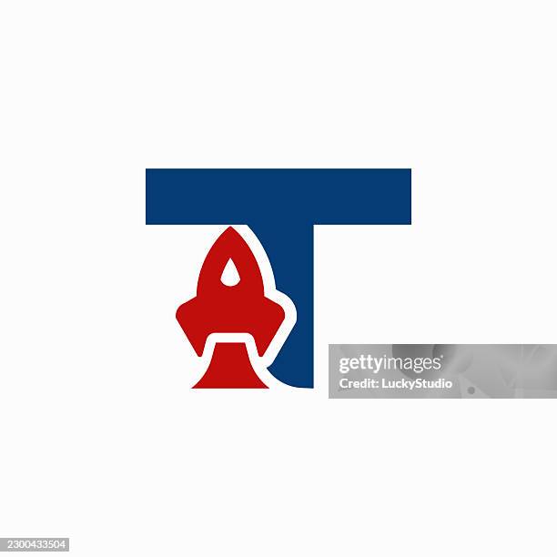 t letter with rocket vector icon design stock illustration - projectile movement stock illustrations