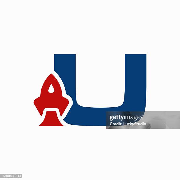 u letter with rocket vector icon design stock illustration - projectile movement stock illustrations