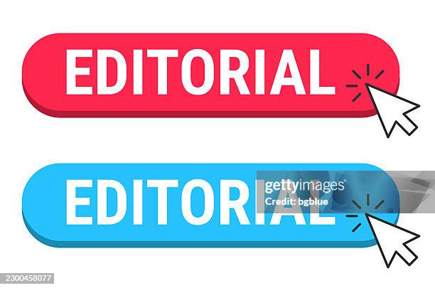 editorial - red and blue buttons with cursor on white background - web article icon stock illustrations