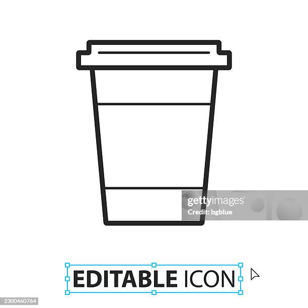 disposable cup - line editable icon on white background - plastic sleeve stock illustrations