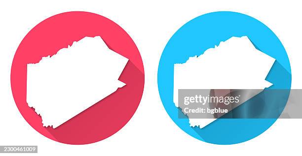 delaware county, new york map. round icon with long shadow on red or blue background - delaware county stock illustrations