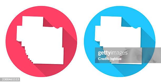 miller county, missouri map. round icon with long shadow on red or blue background - miller stock illustrations