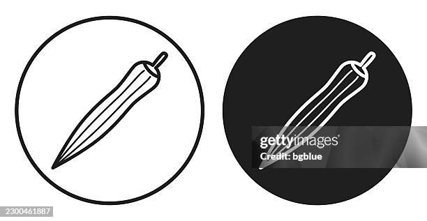 okra. round icon - black and white circle button - okra stock illustrations