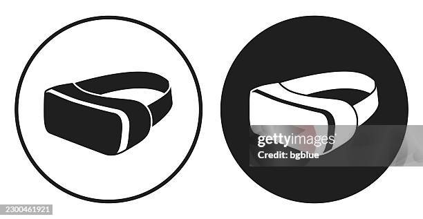 virtual reality headset. round icon - black and white circle button - two lenses stock illustrations