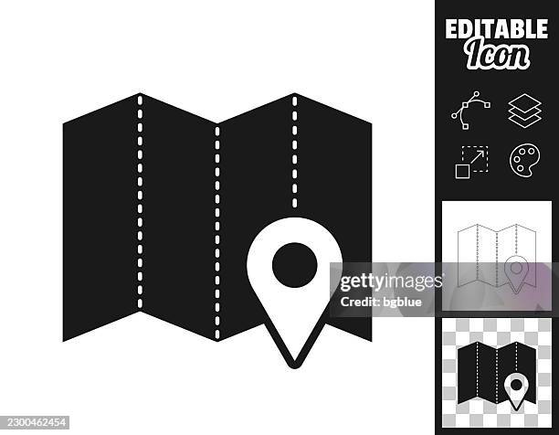 four-panel map with location pin. icon for design. easily editable - folding map stock illustrations