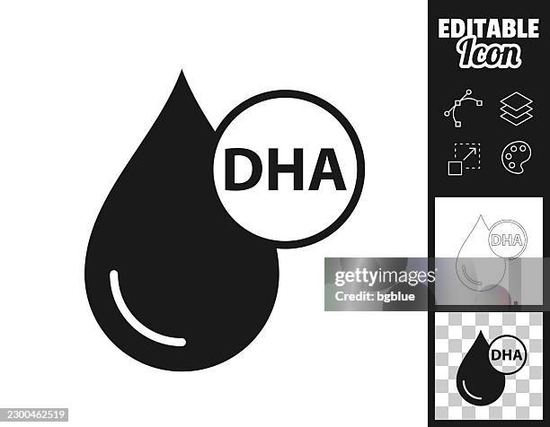 dha liquid drops. icon for design. easily editable - macro nutrients stock illustrations