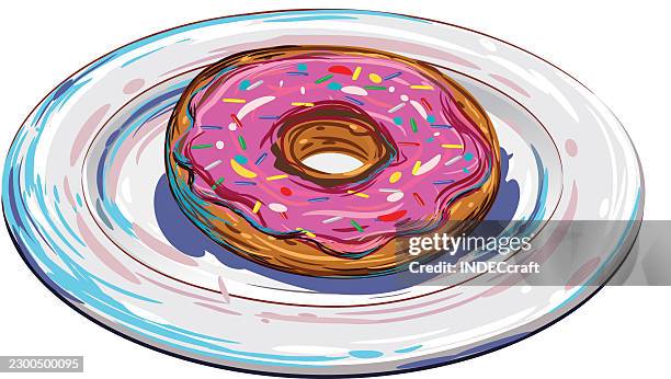 plate with donut - white chocolates stock illustrations