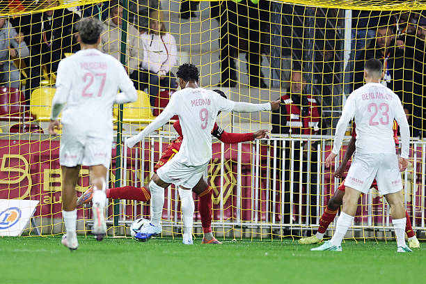 Lacine MEGNAN-PAVE of Montpellier HSC scores a goal during Ligue 2 BKT match between Rodez and Montpellier at Paul Lignon Stadium on October 19, 2026...