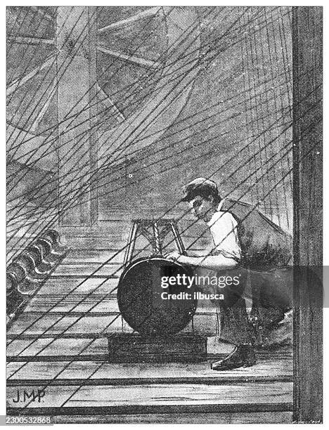 mr. dando operating machine in gridiron - operating machine stock illustrations