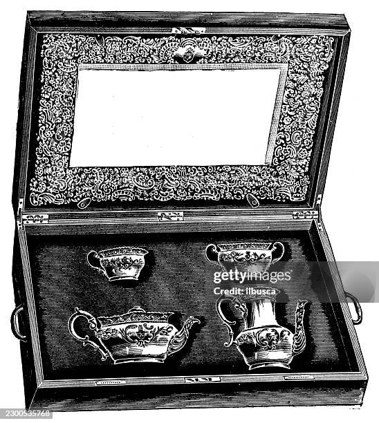 silver tea and coffee service set - creamer stock illustrations