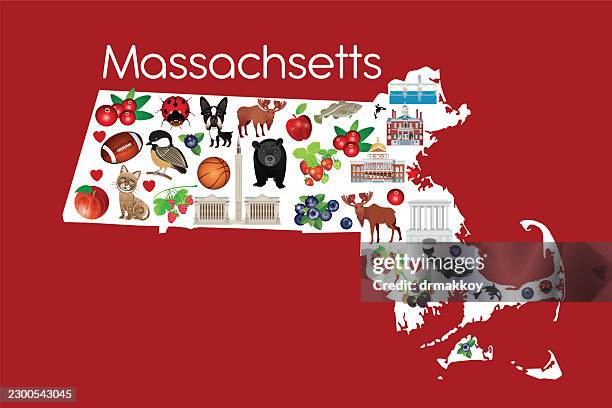 massachusetts state illustrated map - cape cod stock illustrations