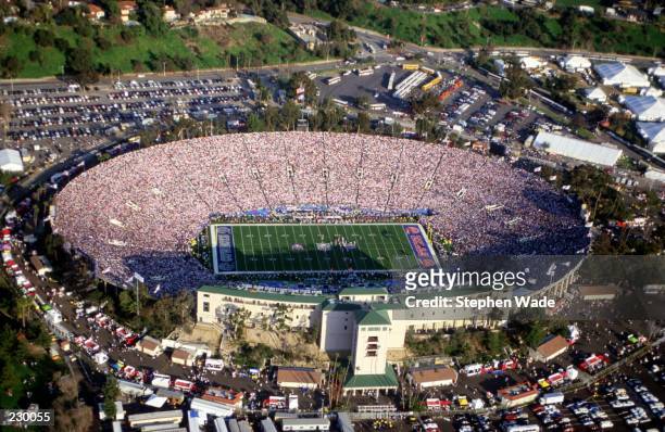 View from above the Rose Bowl during the Dallas Cowboys versus Buffalo Bills Super Bowl XXVII in Pasadena, California.
