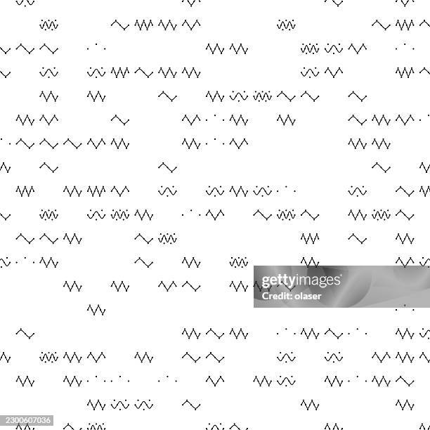 sparse black zigzag marks and tiny dots are scattered across a mostly white background, creating a minimal repeating pattern with lots of open negative space. - graphic overlay stock illustrations