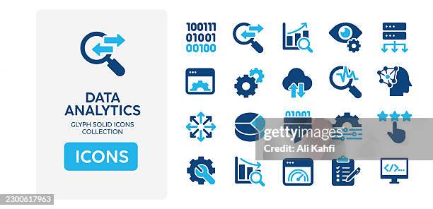 data analytics glyph solid icons. glyph solid icons collection. vector illustration. perfect pixel on clean white background - cost control stock illustrations