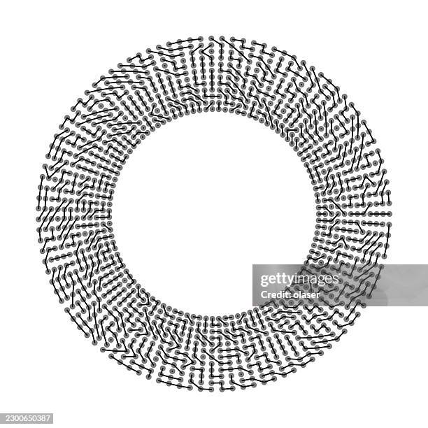 a circular ring of black dotted and line segments forms a textured geometric pattern on a white background with a large empty center. - ring light stock illustrations