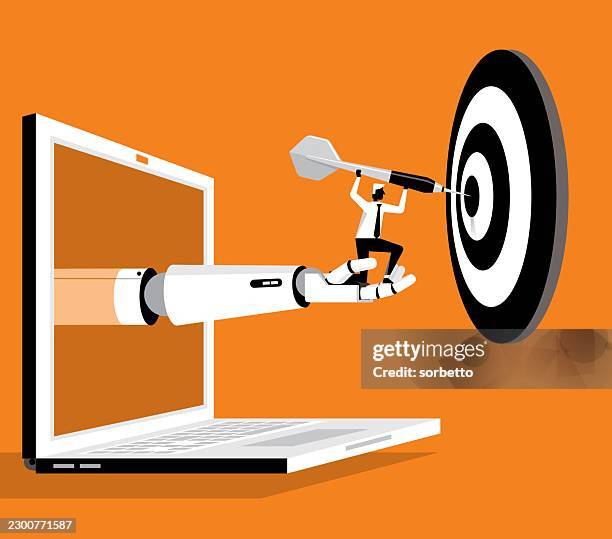 businessman - target achievement - artificial intelligence - focus computer tech stock illustrations