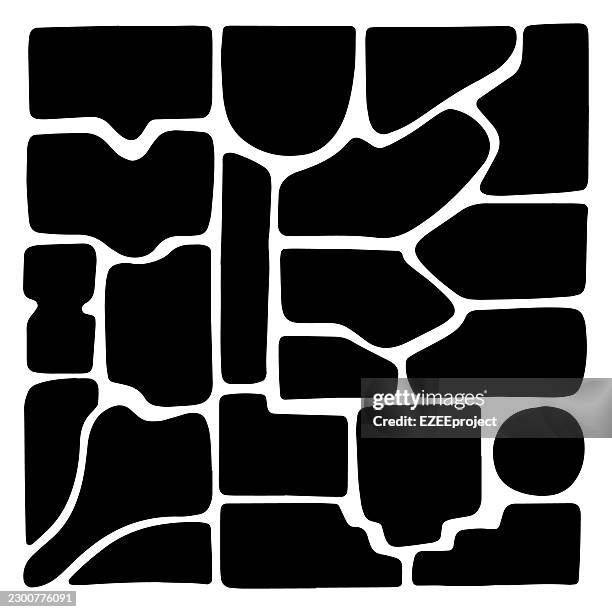 black abstract shapes background. hand drawn organic cobblestone mosaic texture. irregular black rounded shapes design element. blob geometric shapes collection - amoeba shape stock illustrations