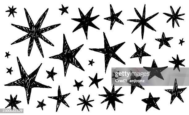 sketchy black star doodles drawings - black star background stock illustrations