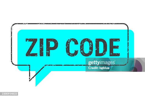 zip code - blue grunge speech bubble on blank background. - zip line stock illustrations