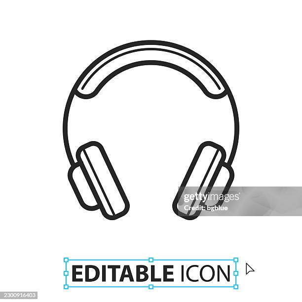 headphones - line editable icon on white background - dj console stock illustrations