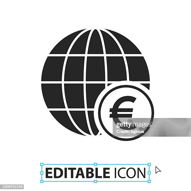 globe with euro sign - editable icon on white background - globe solid icon stock illustrations