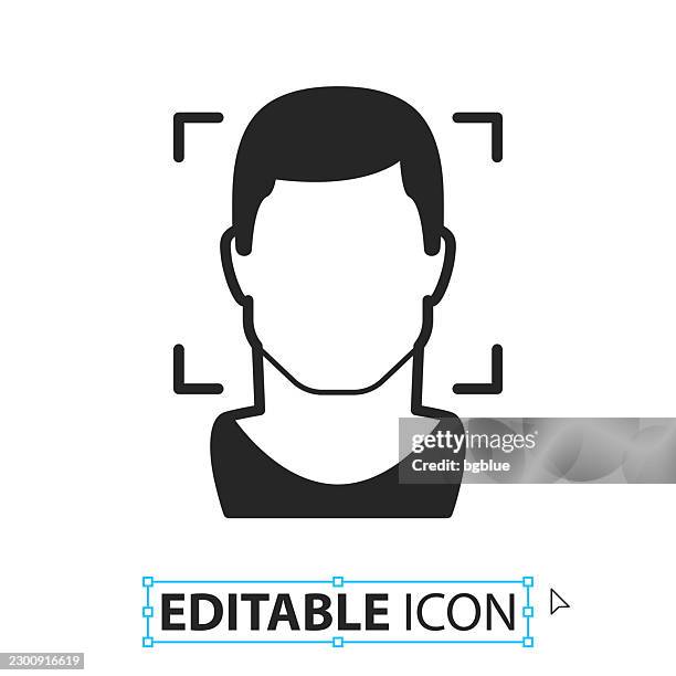 facial recognition with man - editable icon on white background - man portrait solid background stock illustrations