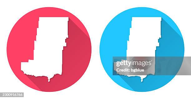phillips county, montana map. round icon with long shadow on red or blue background - malta stock illustrations