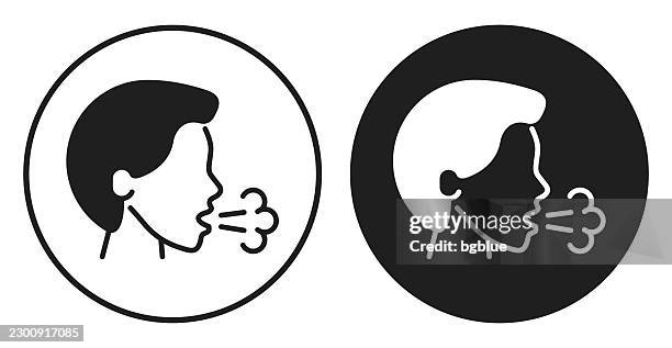 cough. round icon - black and white circle button - breathing techniques stock illustrations
